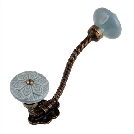 Grey Wheel Flower Ceramic Antique Rope Iron Hook